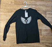 Silver Angel Heart Wings Long Sleeve Cotton T Shirt